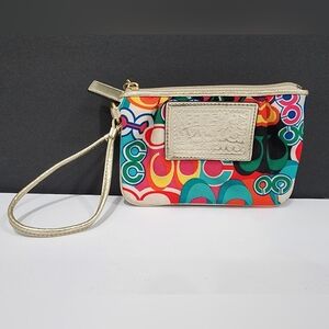 COACH Poppy Graffiti Signature Wristlet Bright Colorful Mini Bag